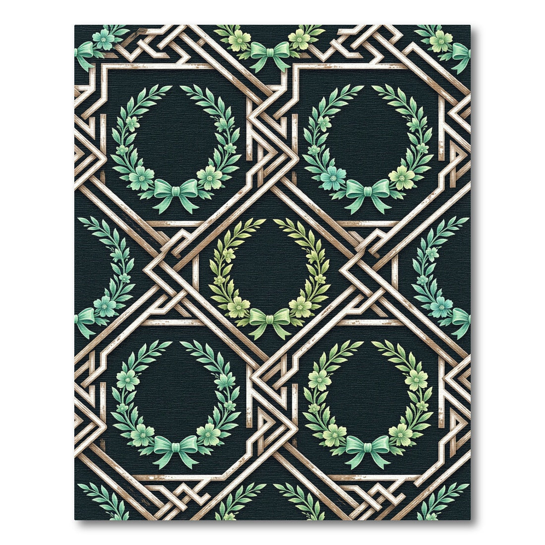 Geometric Sage Floral Wreath Interlock Rug