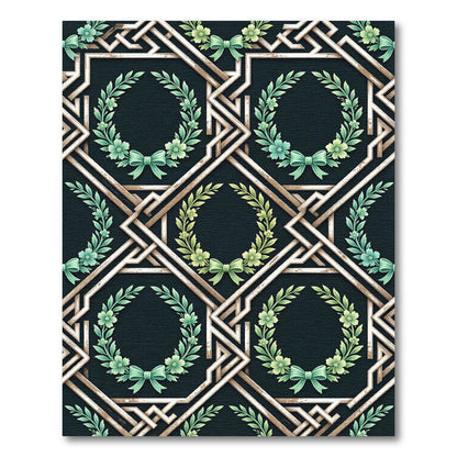 Geometric Sage Floral Wreath Interlock Rug