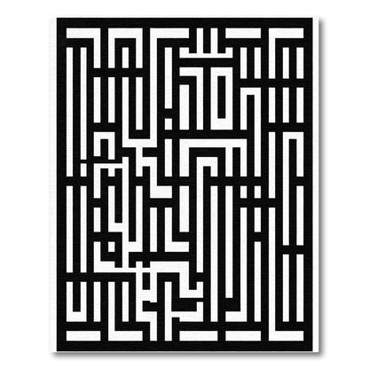 Abstract Black White Labyrinth Lines Rug