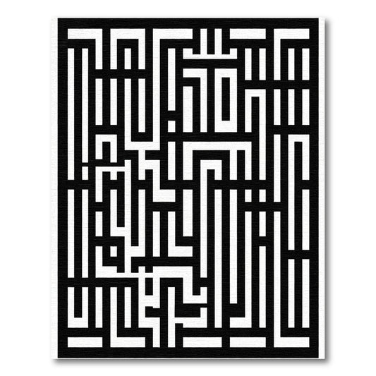 Abstract Black White Labyrinth Lines Rug