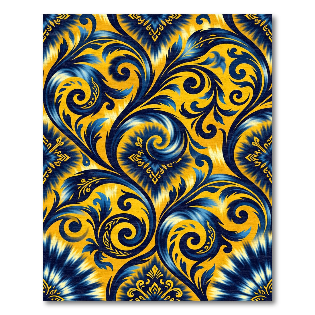 Vibrant Navy Blue Swirl Floral Rug