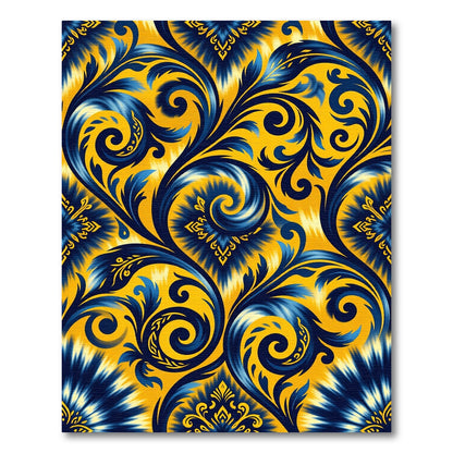 Vibrant Navy Blue Swirl Floral Rug