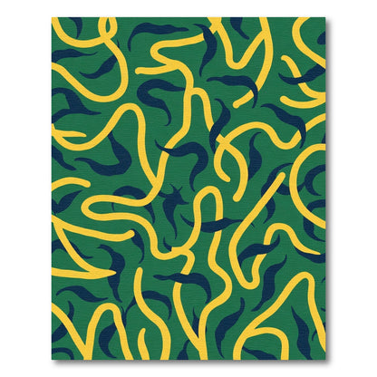 Yellow Blue Leafy Swirl Rug