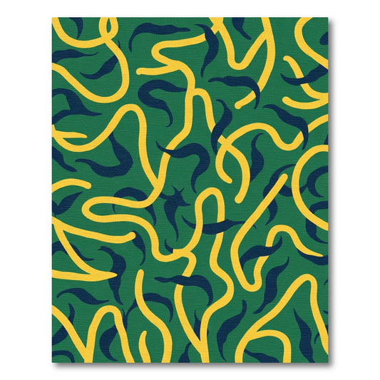 Yellow Blue Leafy Swirl Rug