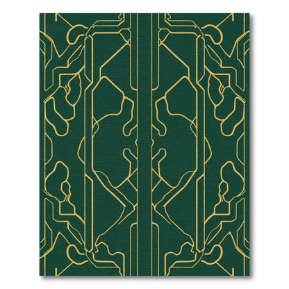 Art Deco Emerald Gold Geometric Lines Rug