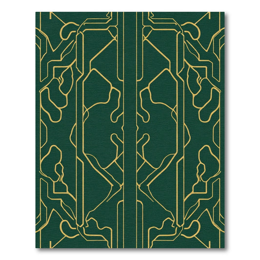 Art Deco Emerald Gold Geometric Lines Rug