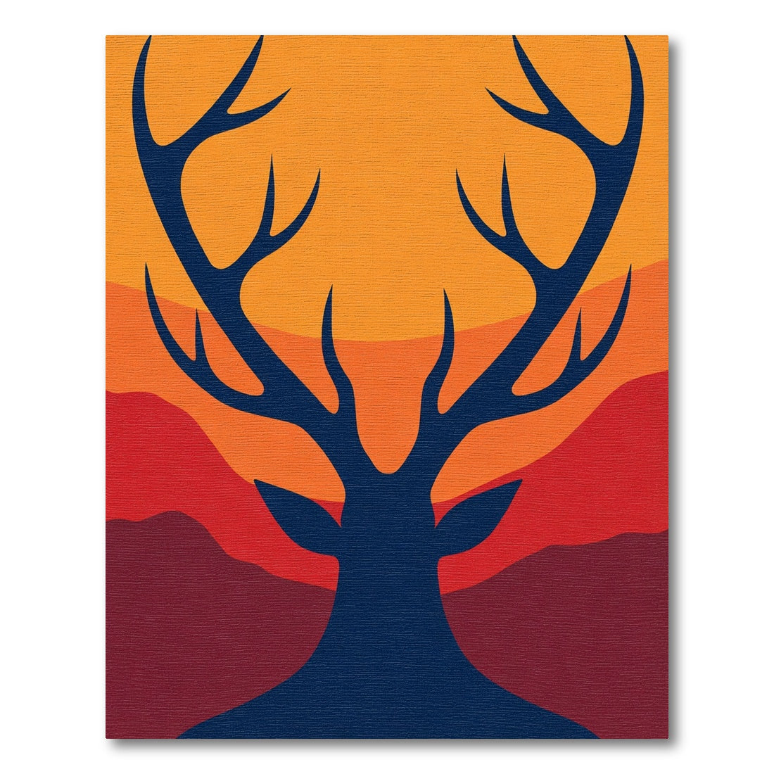 Deep Blue Antler Silhouette Sunset Rug