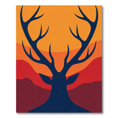 Deep Blue Antler Silhouette Sunset Rug