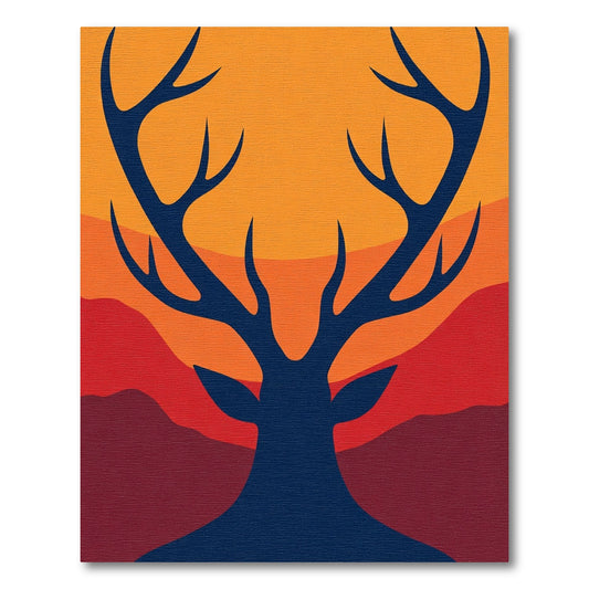 Deep Blue Antler Silhouette Sunset Rug