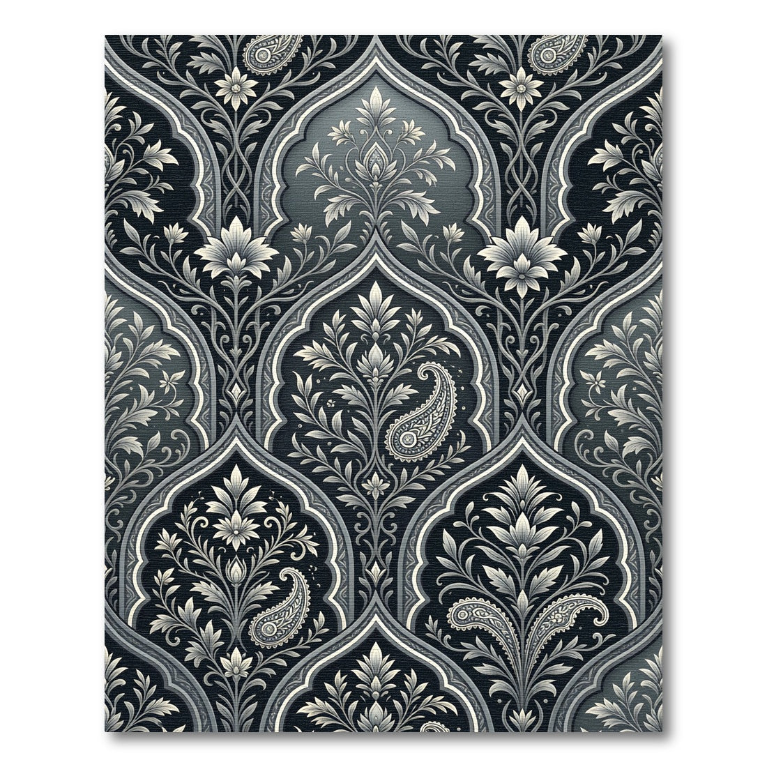 Monochromatic Gray Paisley Archway Bloom Rug
