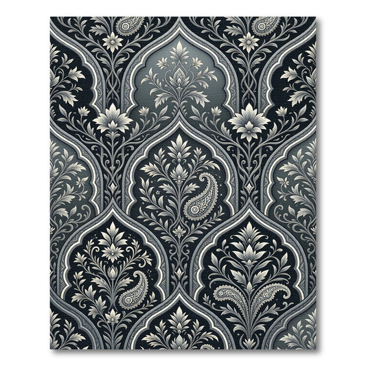 Monochromatic Gray Paisley Archway Bloom Rug