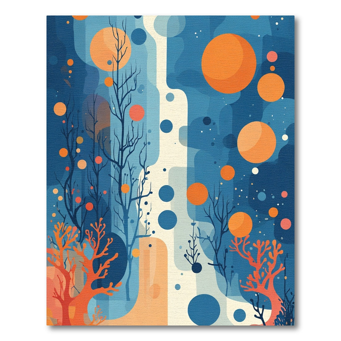 Vibrant Orange Coral Blue Abstract Nature Rug