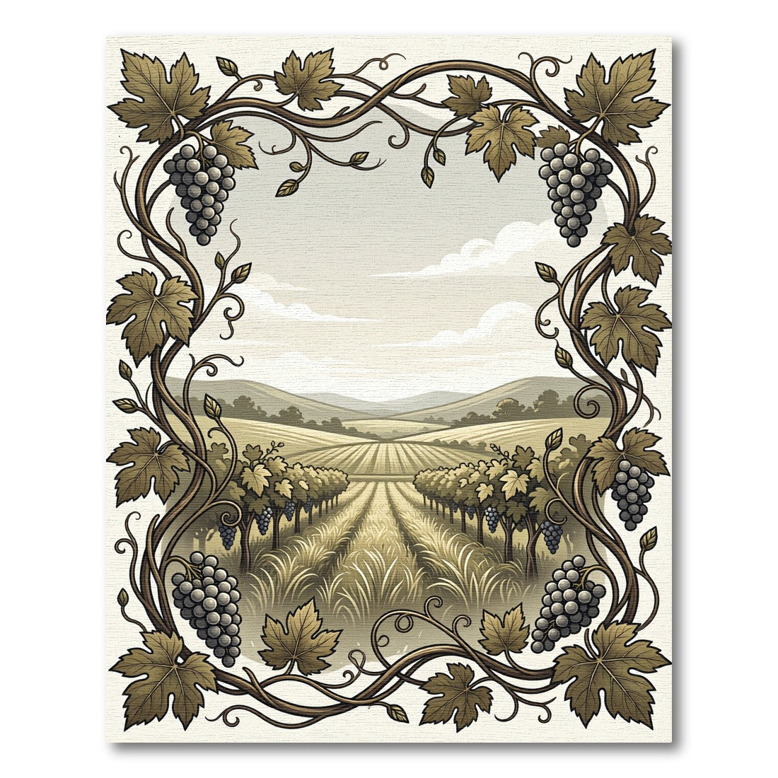 Vineyard Grapes Scrollwork Landscape Rug