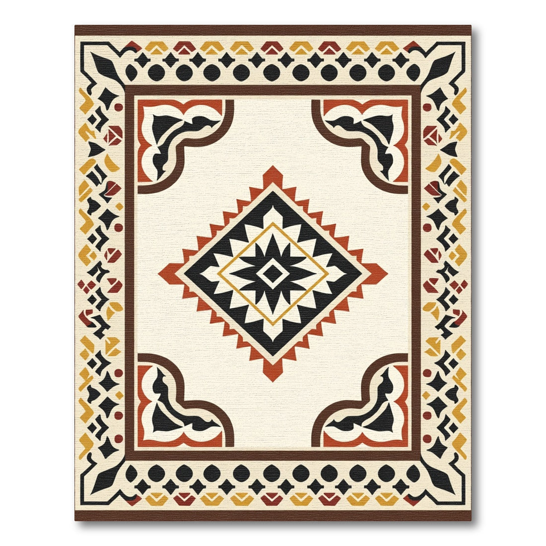 Rustic Geometric Diamond Medallion Rug
