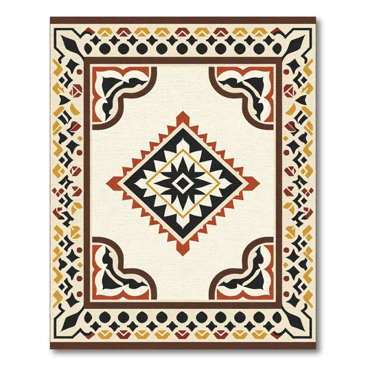 Rustic Geometric Diamond Medallion Rug