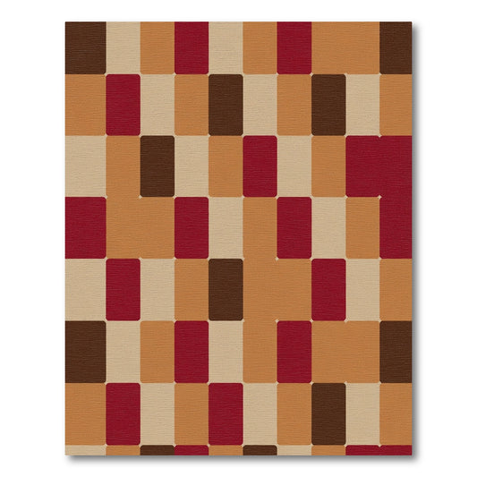 Retro Brick Red Tan Brown Blocks Rug