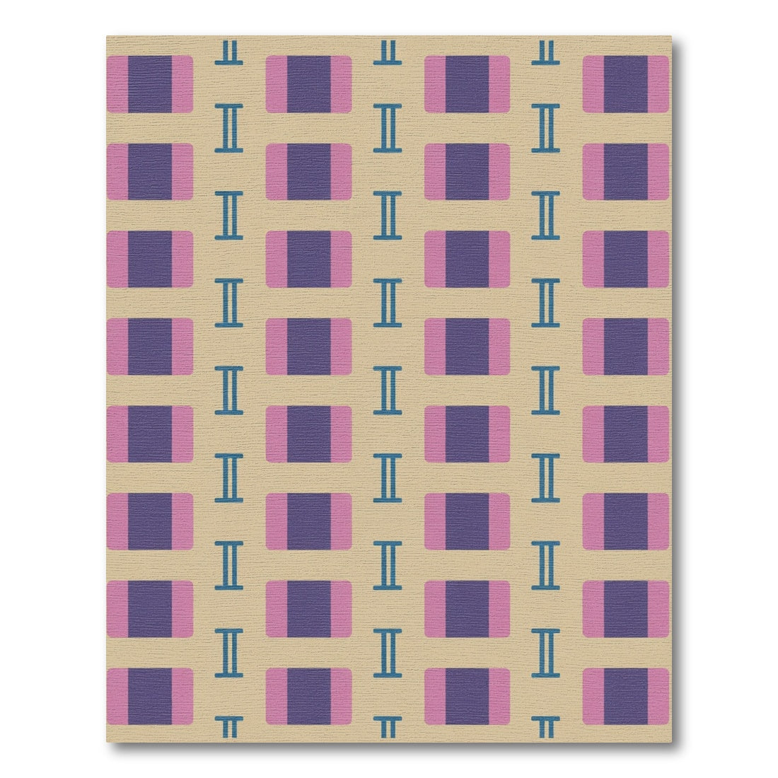 Beige Purple Pink Rectangles Geometric Rug