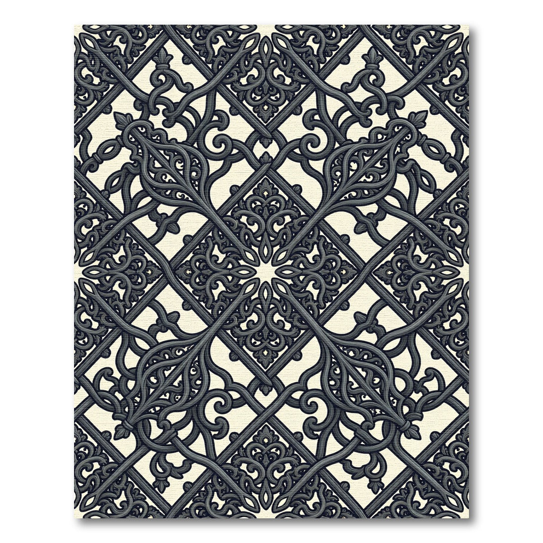 Ornate Black Interlocking Scrollwork Rug