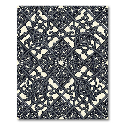 Ornate Black Interlocking Scrollwork Rug