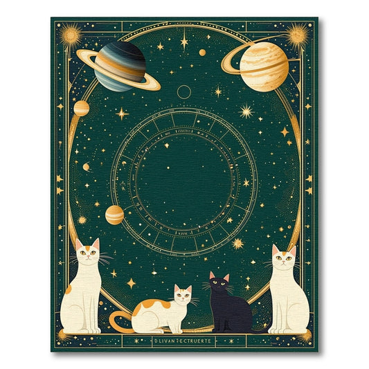 Dark Green Cosmic Cats Zodiac Rug