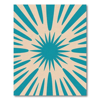 Teal Sunburst Geometric Mid Century Rug