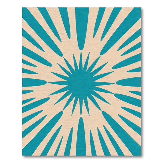 Teal Sunburst Geometric Mid Century Rug