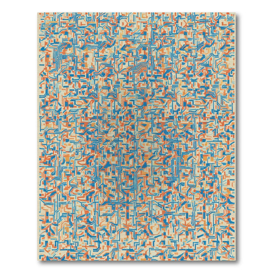 Orange Blue Complex Labyrinth Lines Rug