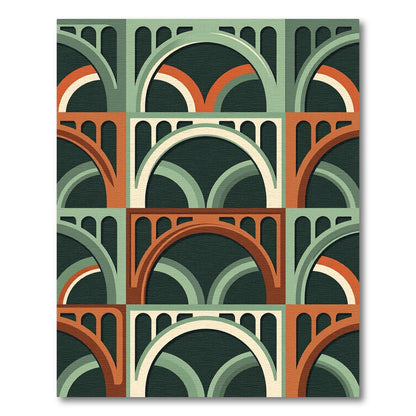 Mid-Century Modern Arched Terracotta Teal Grid Rug