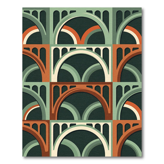 Mid-Century Modern Arched Terracotta Teal Grid Rug