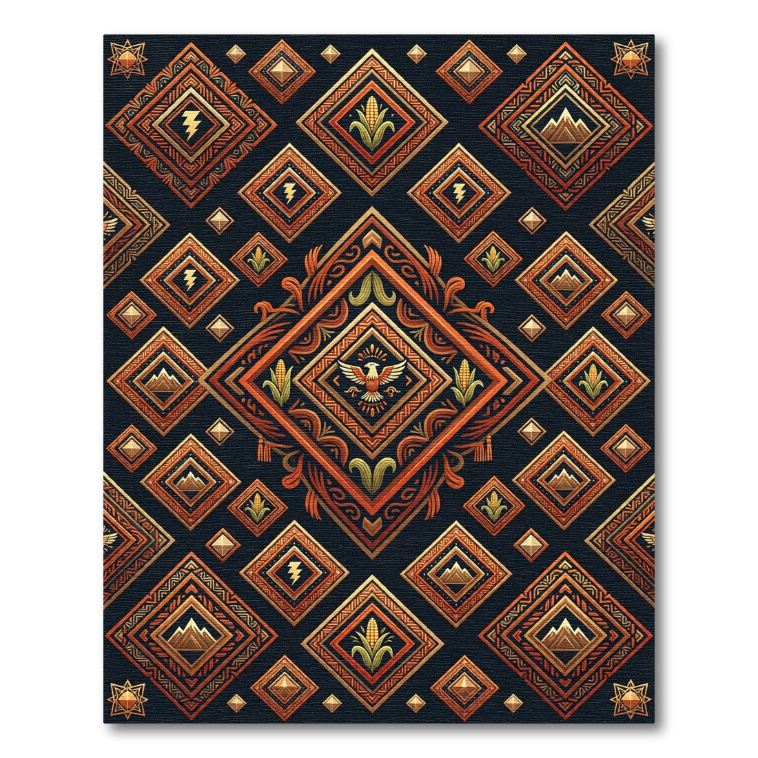 Geometric Amber Native Eagle Diamond Mosaic Rug