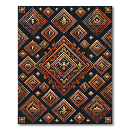 Geometric Amber Native Eagle Diamond Mosaic Rug