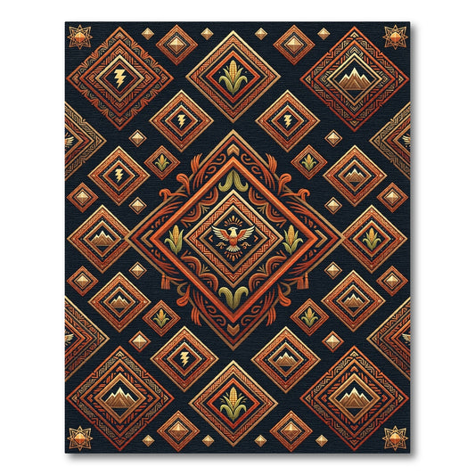 Geometric Amber Native Eagle Diamond Mosaic Rug