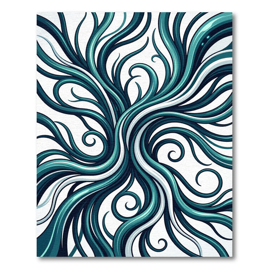 Teal Flowing Abstract Curvilinear Swirl Rug