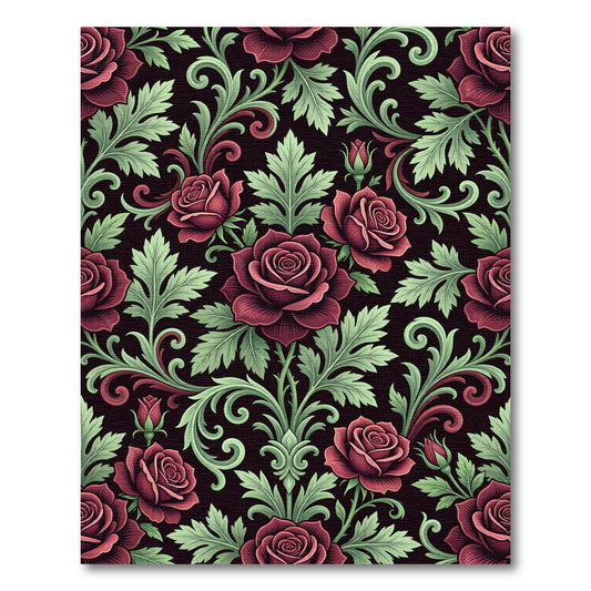 Elegant Crimson Rose Damask Botanical Rug