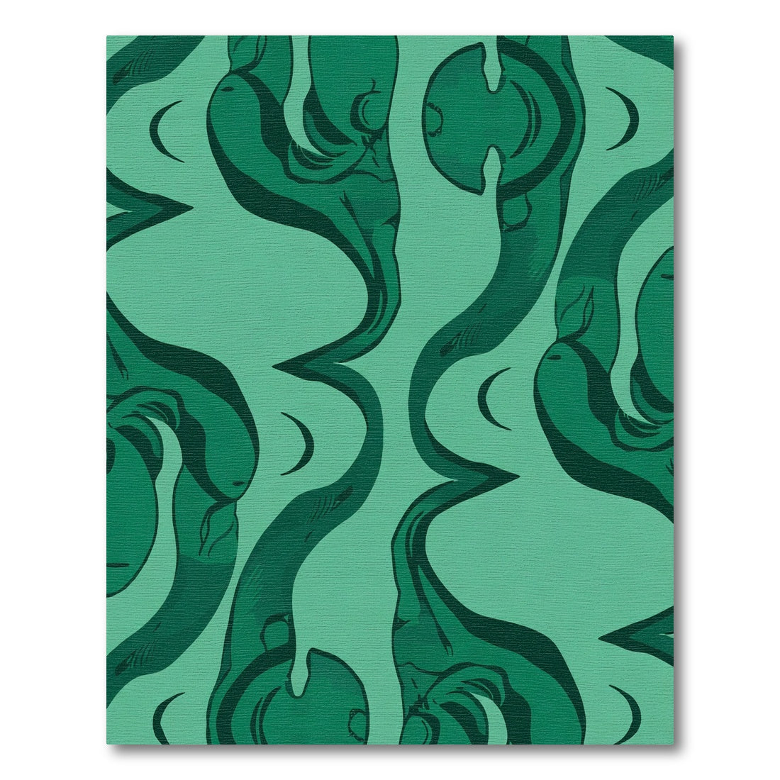 Deep Teal Swirling Crescent Motif Rug
