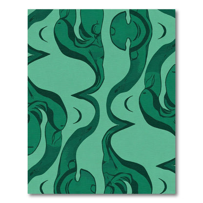 Deep Teal Swirling Crescent Motif Rug