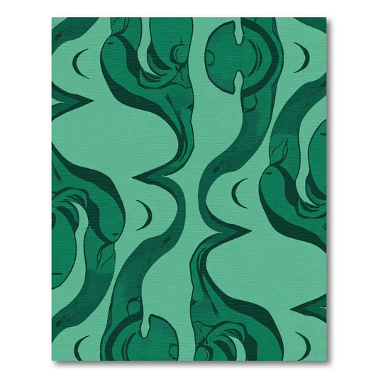 Deep Teal Swirling Crescent Motif Rug