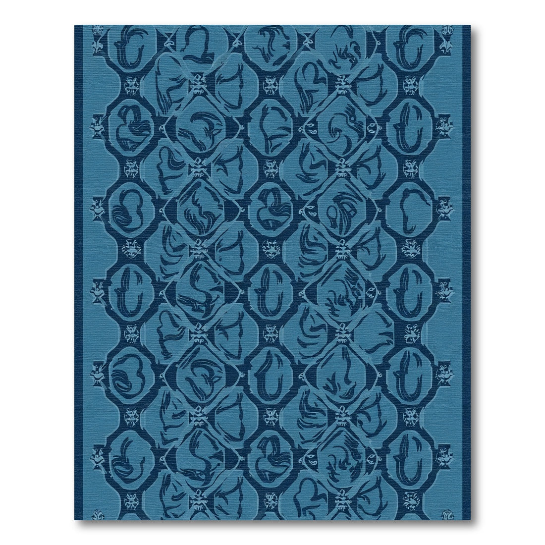 Deep Blue Interlocking Lattice Accents Rug