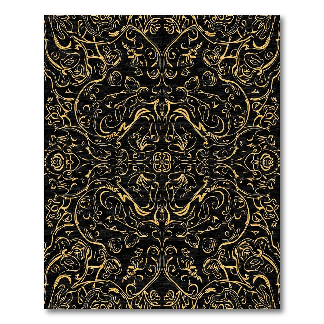 Golden Black Baroque Flourish Rug