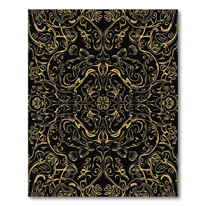 Golden Black Baroque Flourish Rug