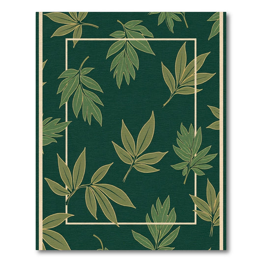 Emerald Green Leafy Branches Border Rug