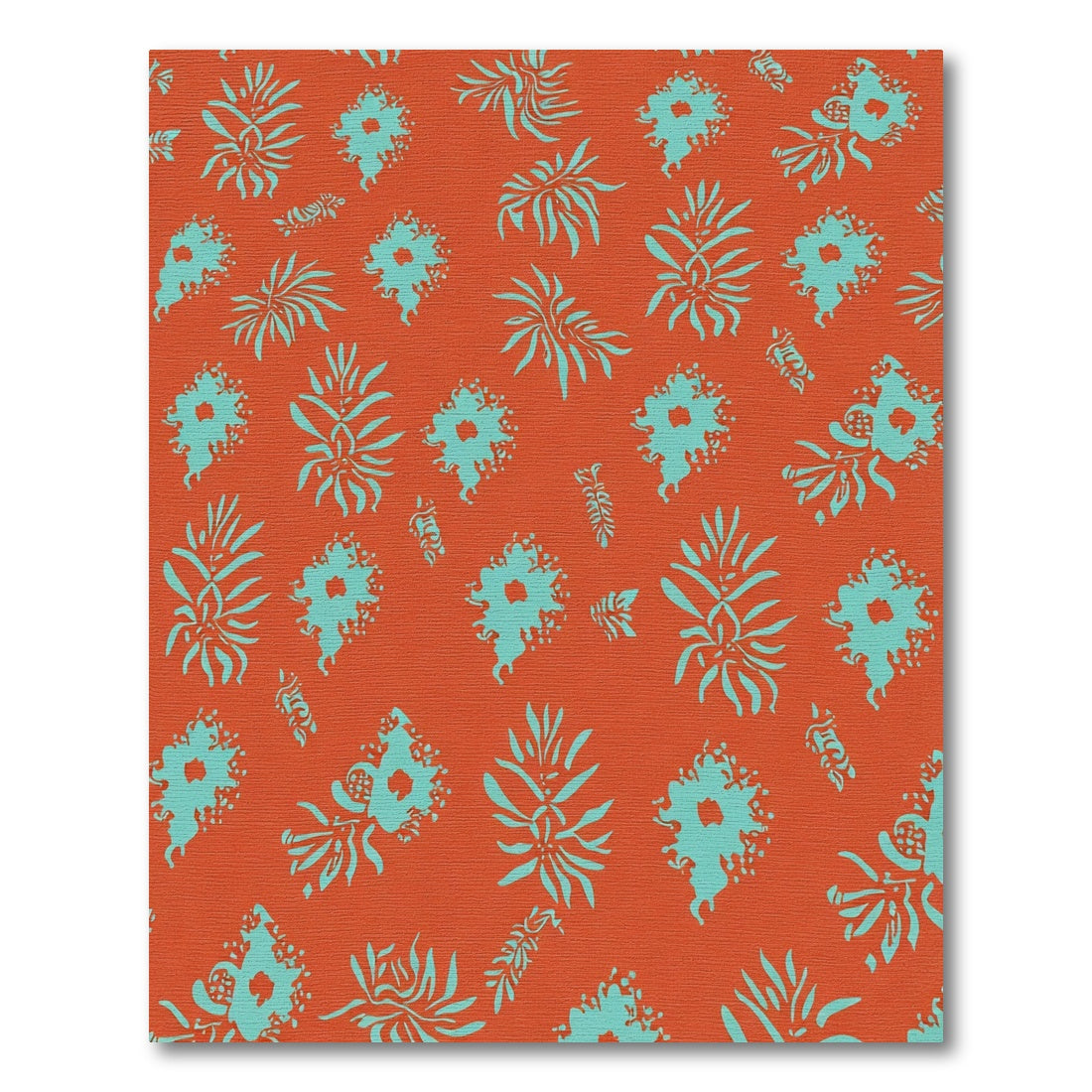 Orange Teal Floral Botanical Arrangement Rug