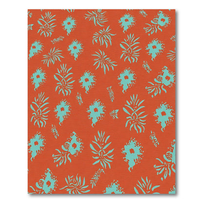 Orange Teal Floral Botanical Arrangement Rug