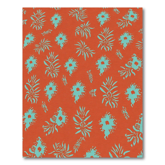 Orange Teal Floral Botanical Arrangement Rug