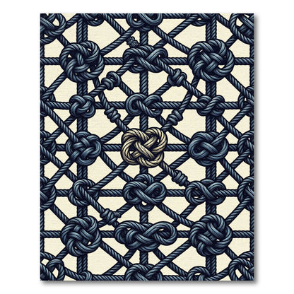 Dark Blue Braided Knot Grid Rug