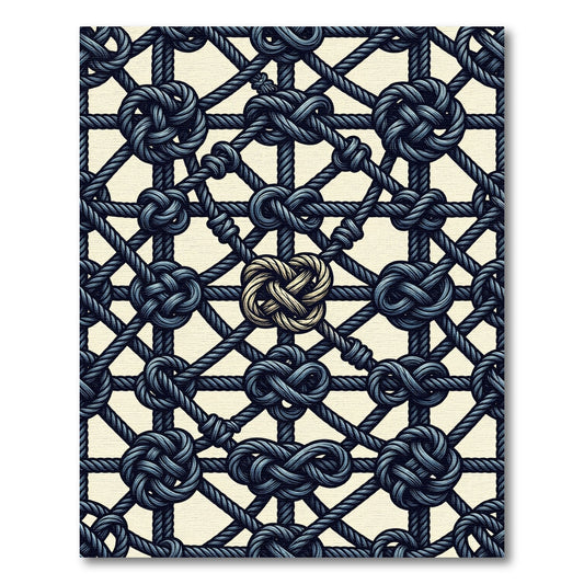 Dark Blue Braided Knot Grid Rug