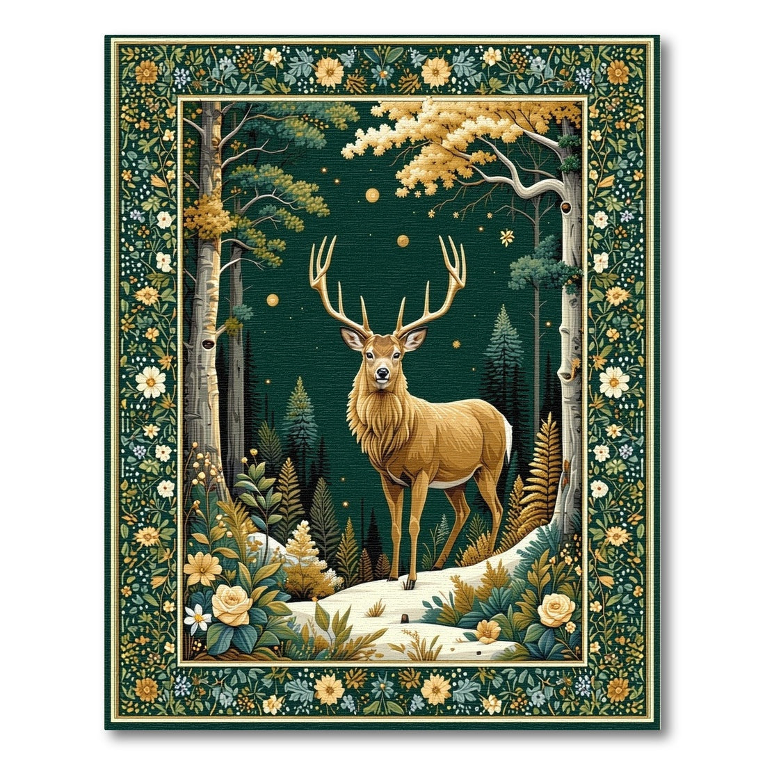 Majestic Golden Stag Enchanted Forest Rug