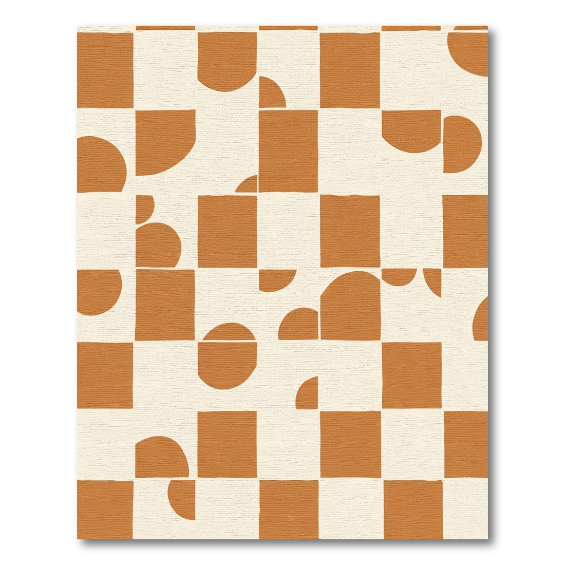 Terracotta Cream Abstract Checkered Shapes Rug
