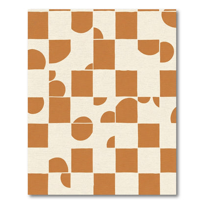 Terracotta Cream Abstract Checkered Shapes Rug