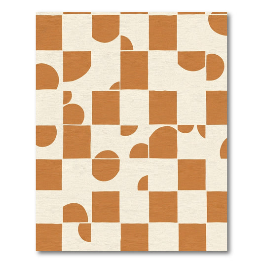 Terracotta Cream Abstract Checkered Shapes Rug